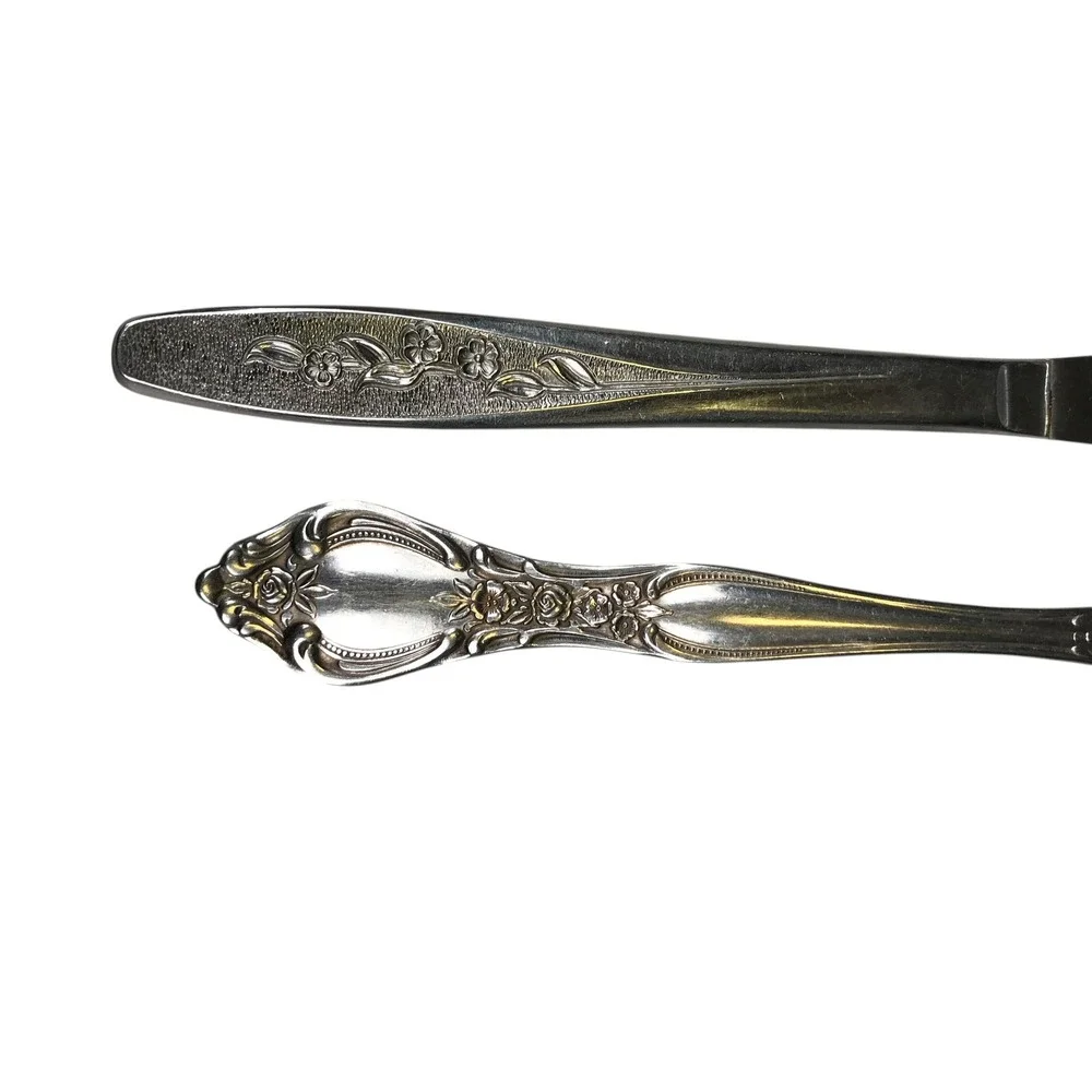 Miracle Maid Stainless Steel Flatware Set Knife Fork Floral Design USA‎ Vintage